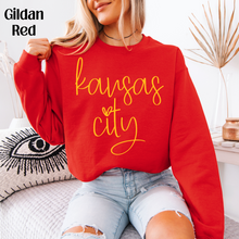 Load image into Gallery viewer, Cursive Kansas City Gold On Red
