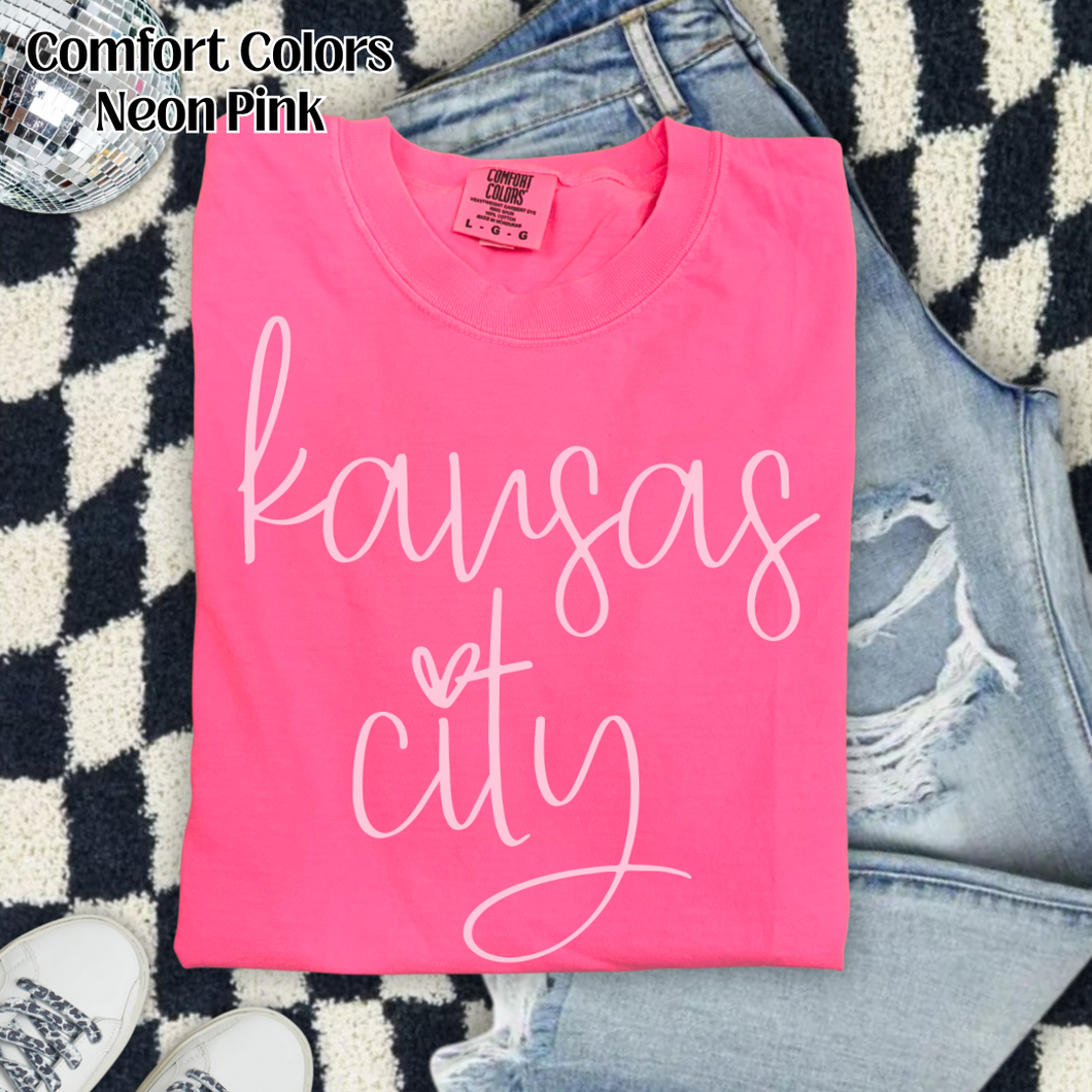Neon Cursive Kansas City Pink on Pink