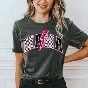 Mama Checkered Lightning Bolt **Choose Your Color!