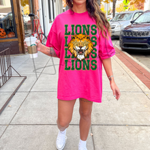 Load image into Gallery viewer, Lions Mascot Green &amp; Gold on Pink
