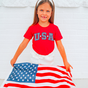 YOUTH Checkered USA On Red