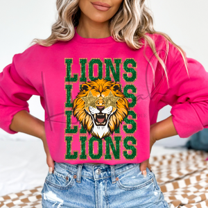 Lions Mascot Green & Gold on Pink
