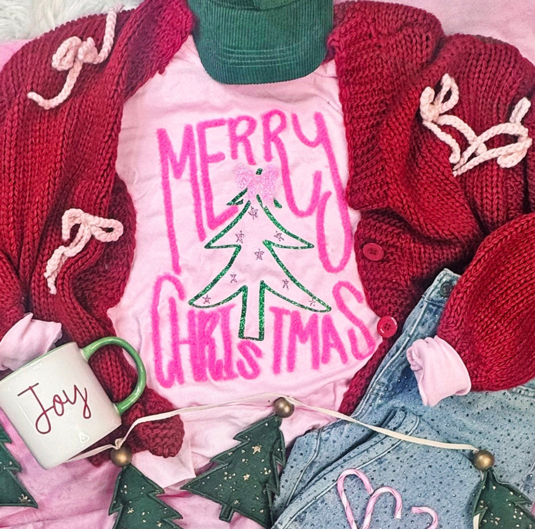 Pink Merry Christmas Chenille Patch