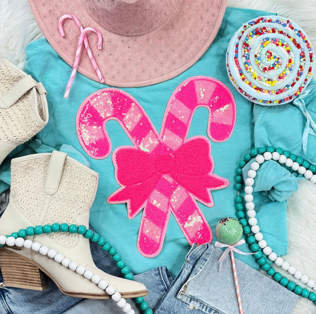 Pink Candy Canes Sequin Chenille Patch