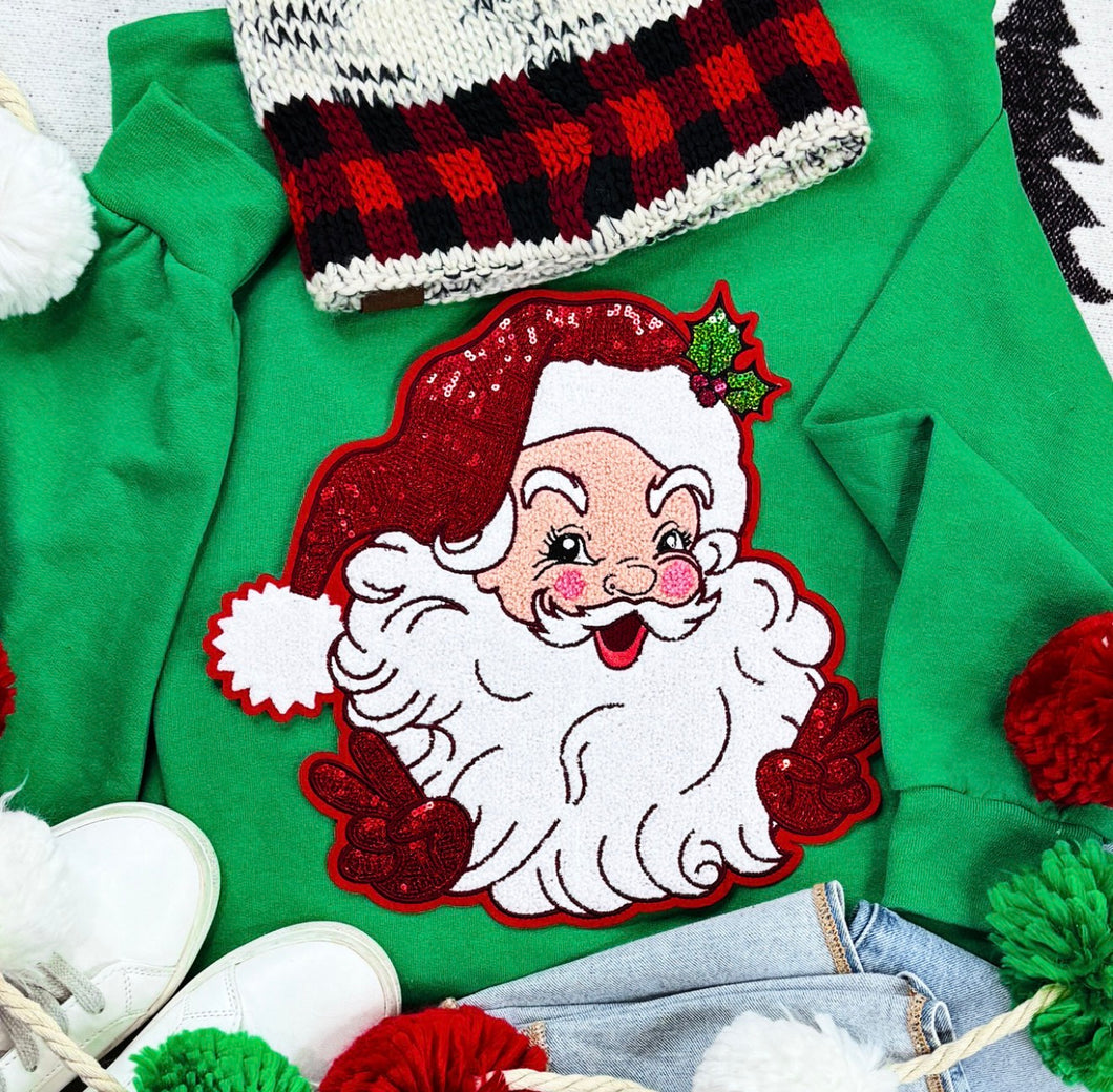 Red Santa Sequin Chenille Patch