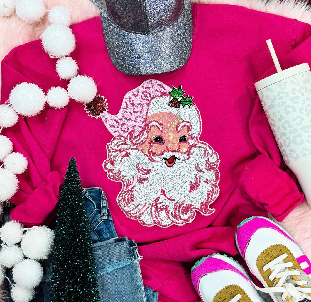 Pink Santa Sequin Chenille Patch
