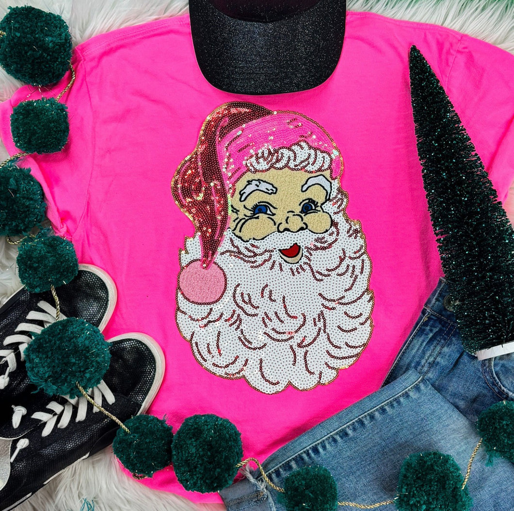 Pink & Red Santa Sequin Chenille Patch