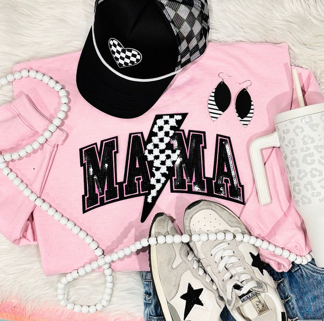 Mama Lightning Bolt Sequin Chenille Patch