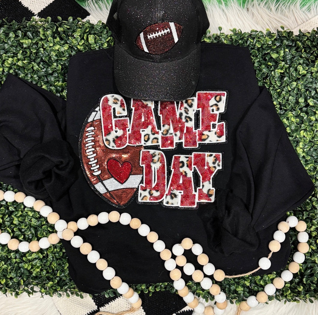 Game Day Red & Leopard Sequin Chenille Patch