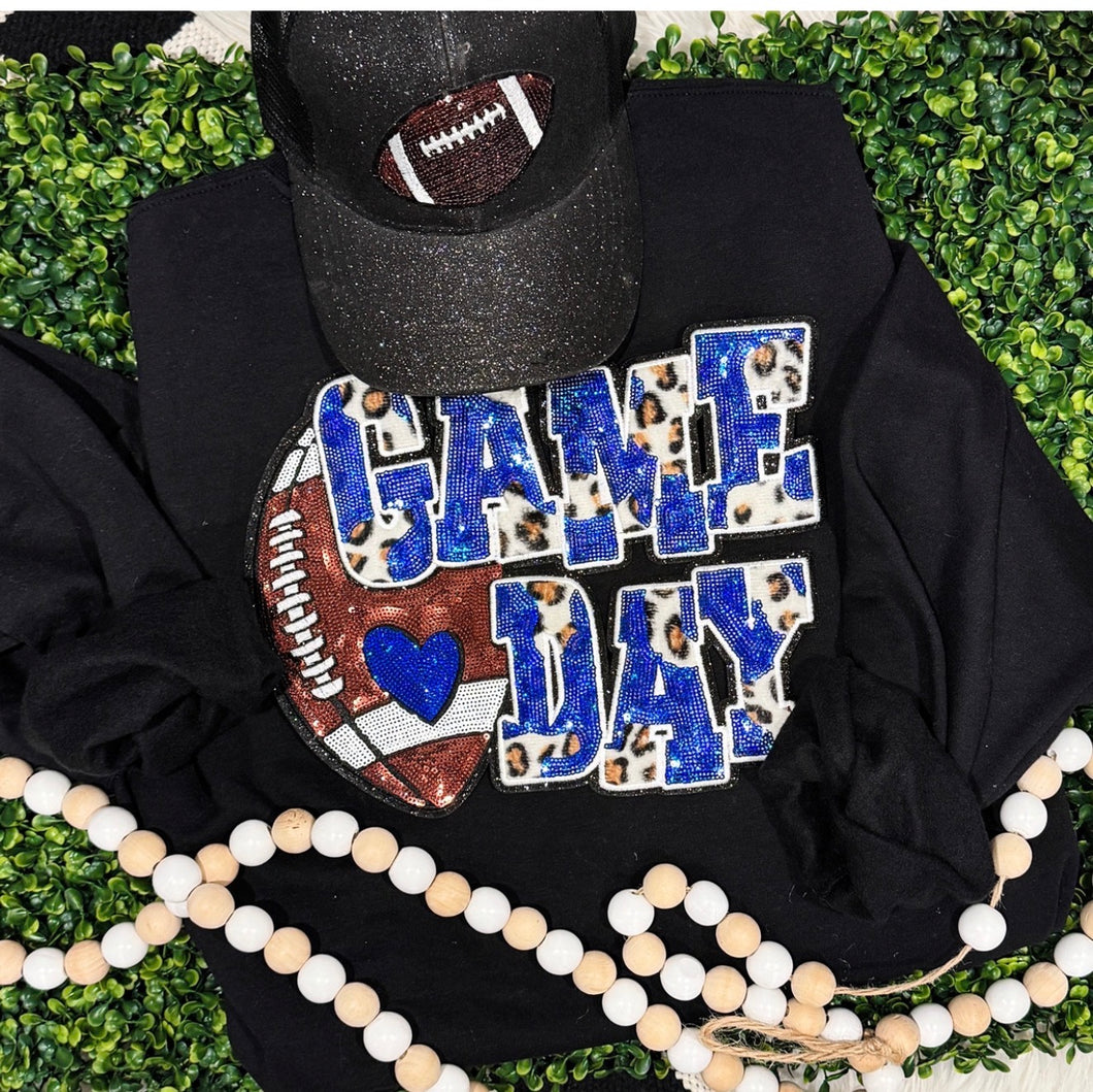 Game Day Blue & Leopard Sequin Chenille Patch
