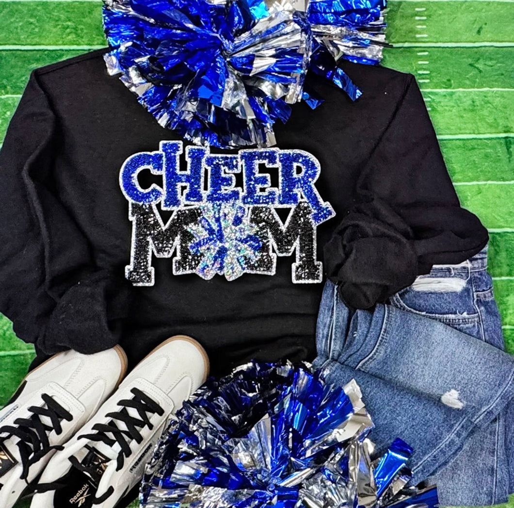 Cheer Mom Blue Sequin Chenille Patch