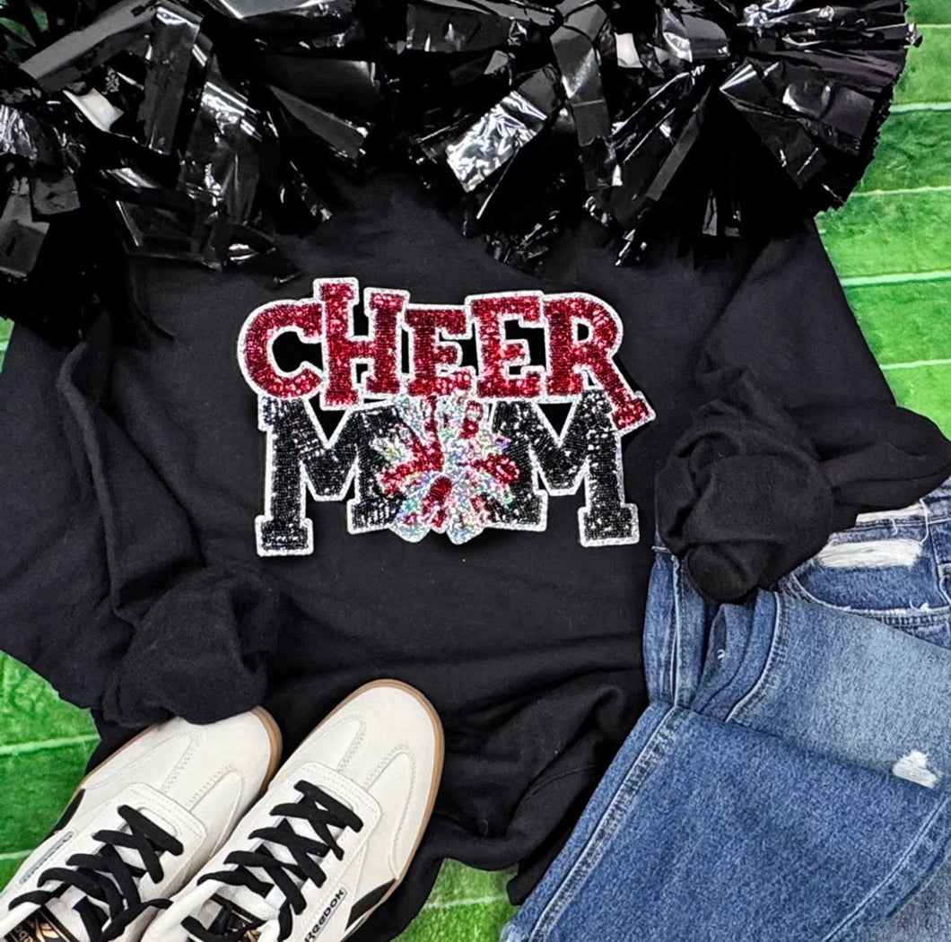 Cheer Mom Red Sequin Chenille Patch