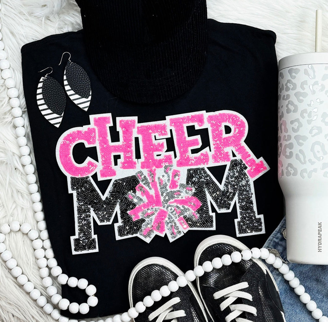 Cheer Mom Pink Sequin Chenille Patch