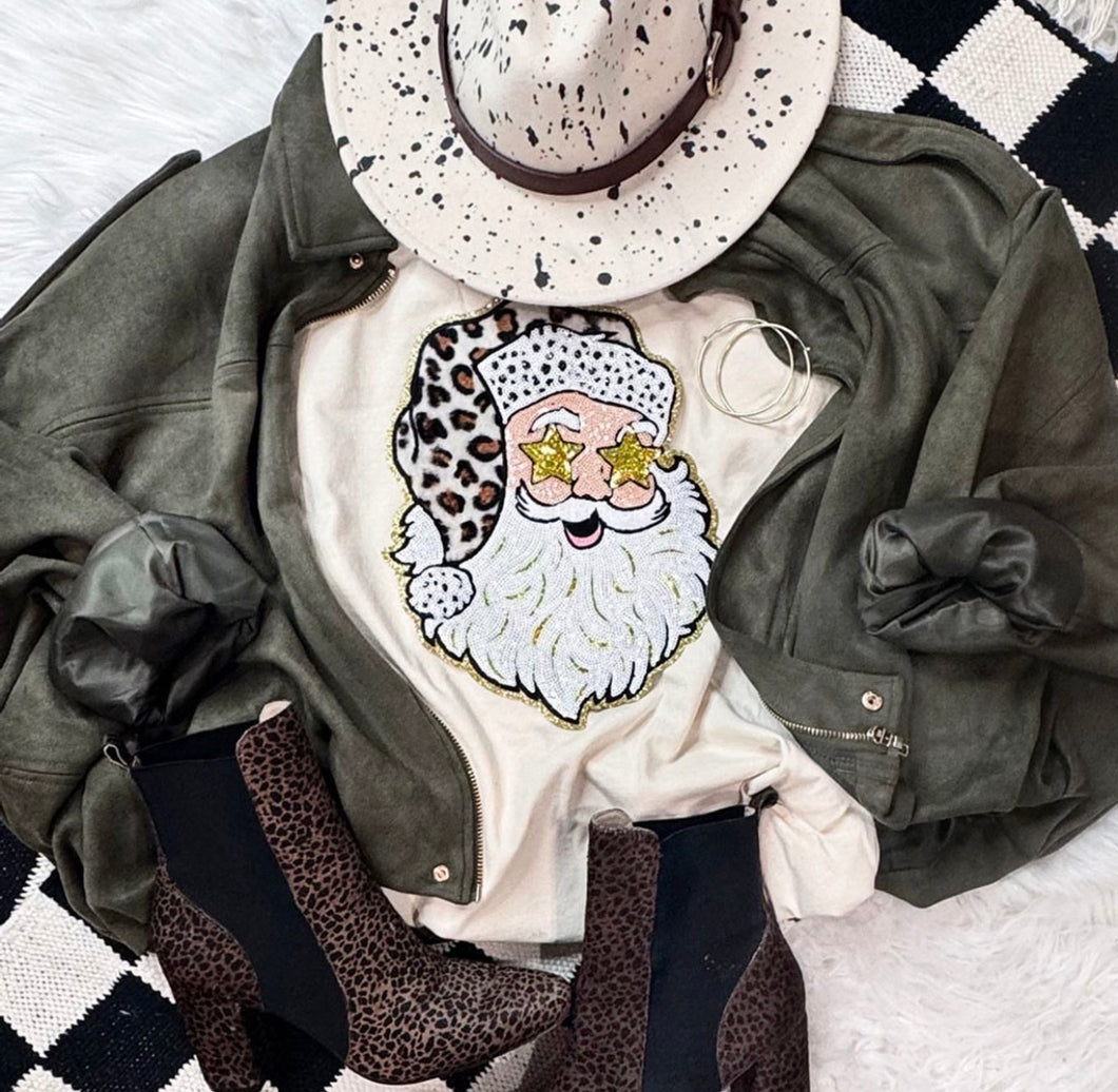 Leopard Santa Sequin Chenille Patch