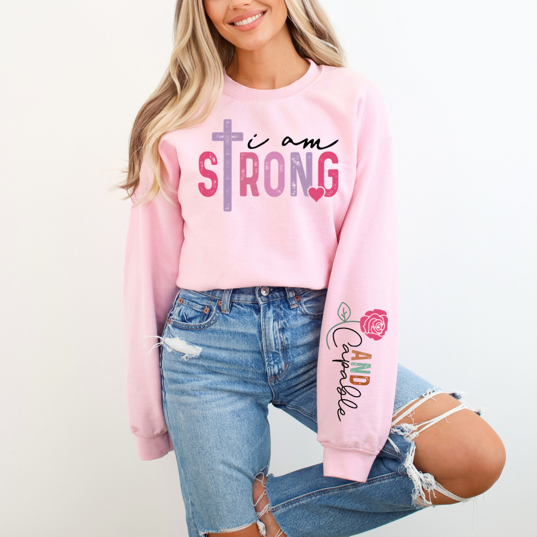 I Am Strong & Capable (Sleeve Design) On Light Pink