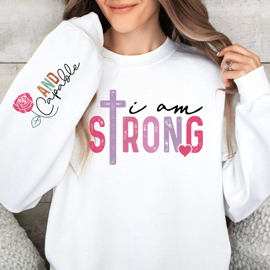 I Am Strong & Capable (Sleeve Design) On White