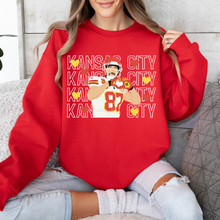 Load image into Gallery viewer, Kansas City Kelce Hearts White Font On Red
