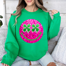 Load image into Gallery viewer, Shamrock Pink Happy Face On Kelly Green
