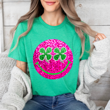 Load image into Gallery viewer, Shamrock Pink Happy Face On Kelly Green
