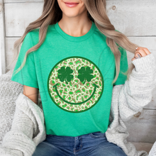 Load image into Gallery viewer, Leopard Shamrock Happy Face On Kelly Green
